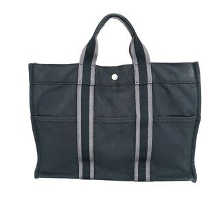 Hermes Black Gray Large Canvas Tote Canapa EUC Vintage Authentic